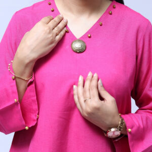 cotton mix short kurti with balbottom & detailing with gungroo