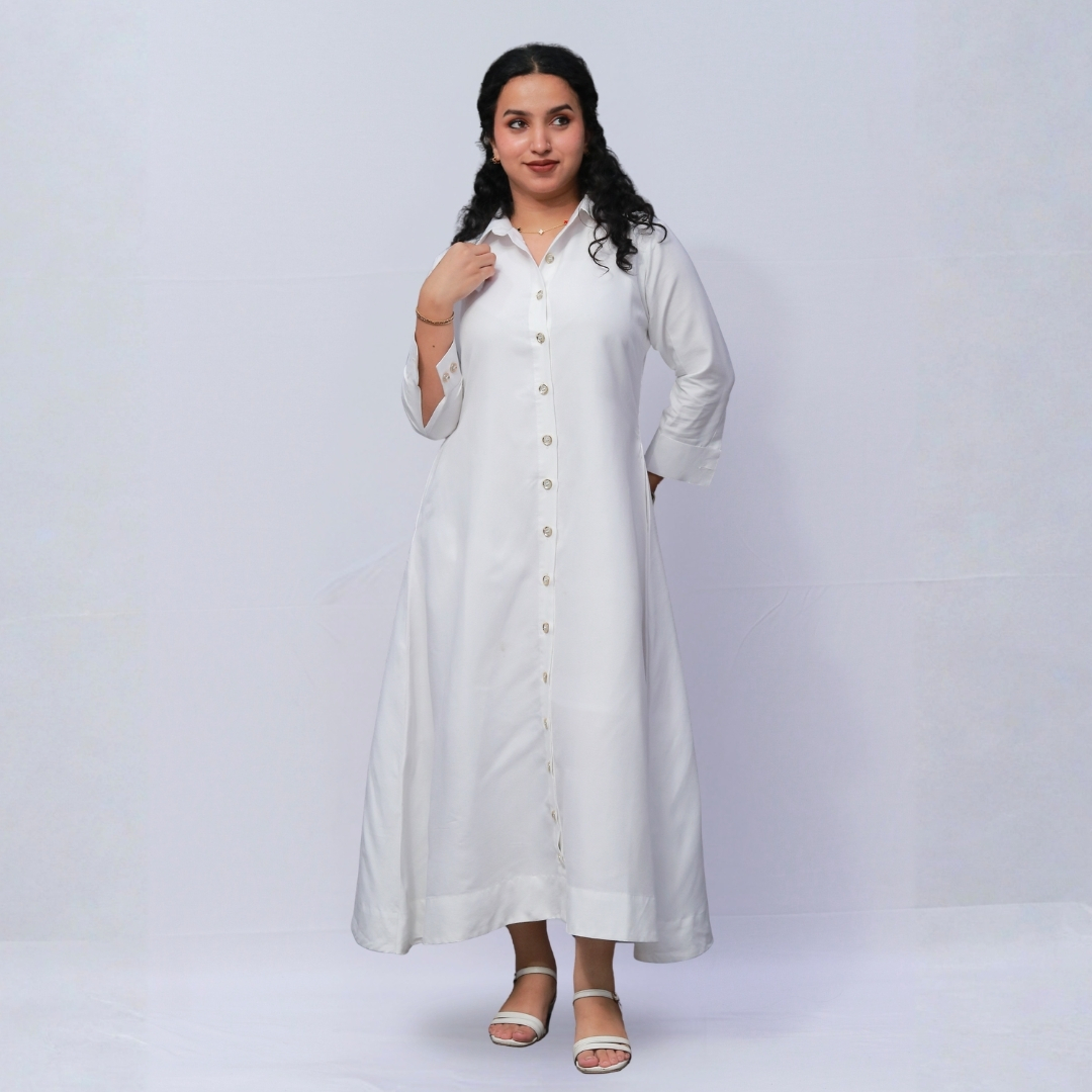 white long shirt dress with golden botton white long shirt dress with golden botton