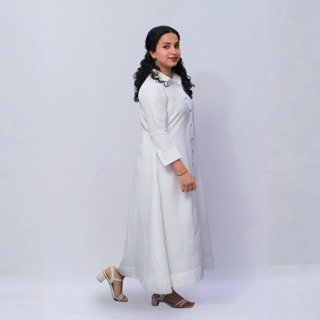 white long shirt dress with golden botton white long shirt dress with golden botton