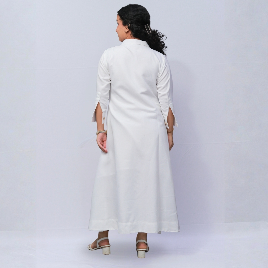white long shirt dress with golden botton white long shirt dress with golden botton