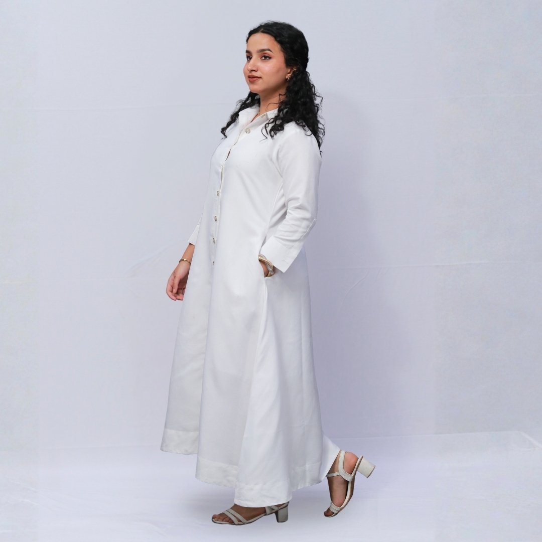 white long shirt dress with golden botton white long shirt dress with golden botton