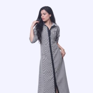 black & white stripted long shirt dress