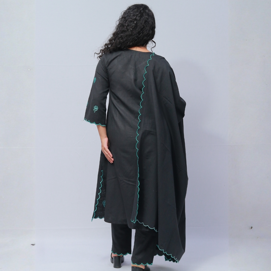 black cotton mix suit set with dupatta & firozi cut work on suit set black cotton mix suit set with dupatta & firozi cut work on suit set