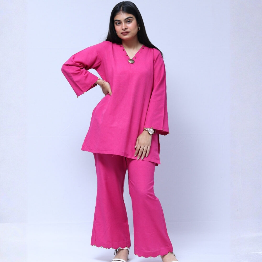 cotton mix short kurti with balbottom & detailing with gungroo