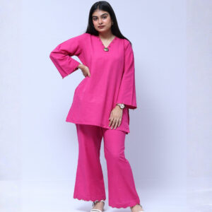 cotton mix short kurti with balbottom & detailing with gungroo